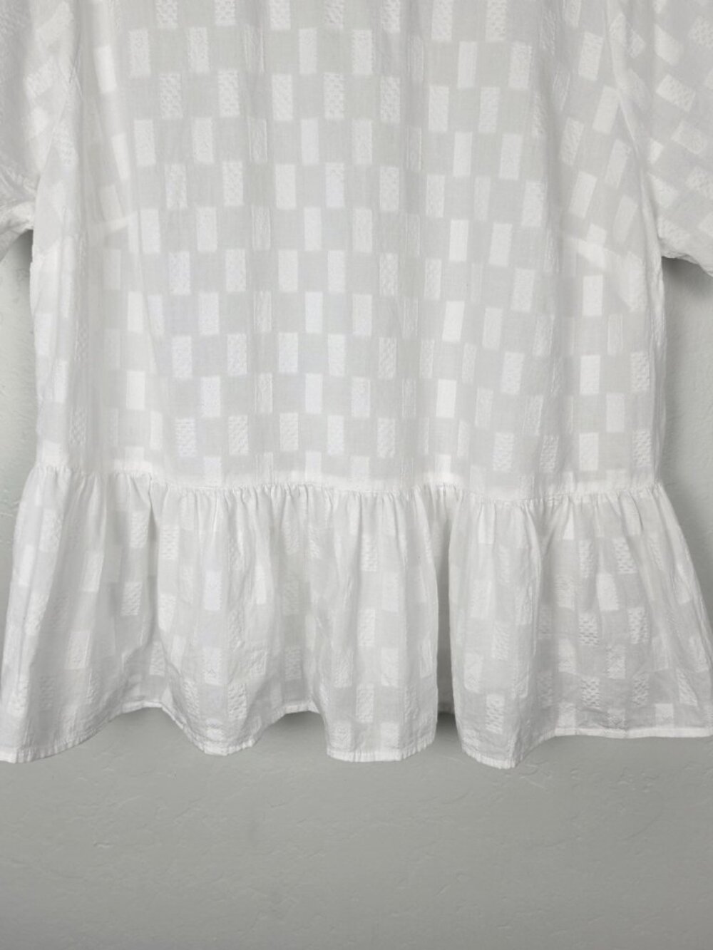 Madewell Medford Top Jacquard Short Sleeve Textured Peplum Blouse White Size 1X - Picture 7 of 13